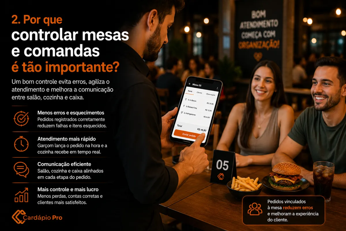 Garçom lançando pedido em uma mesa pelo celular