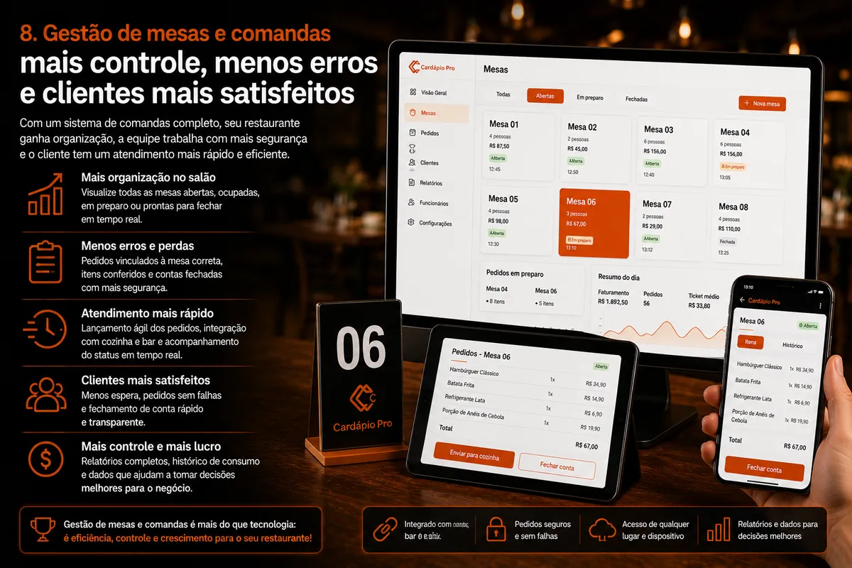 Cardápio Pro com gestão de mesas e comandas para restaurante