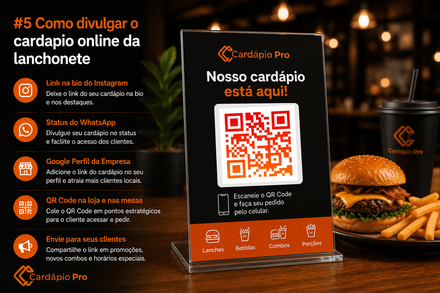 QR Code de cardápio online em mesa de lanchonete