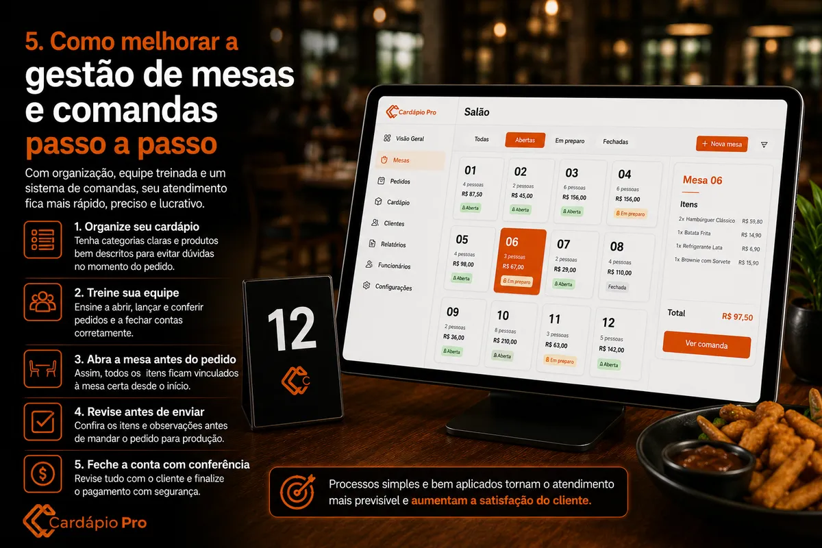 Painel de controle de mesas para restaurante